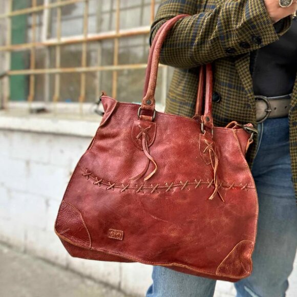 Bed Stu Distressed Bruna Stitch Slouchy Satchel Tote Bag - Picture 1 of 10